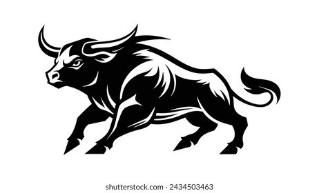 Bull in action, silhouette, logo, vector