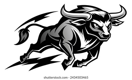 Bull in action, silhouette, logo, vector
