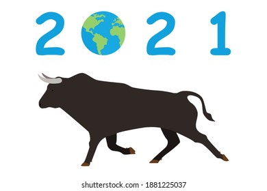 Bull against the background of 2021. Vector illustration