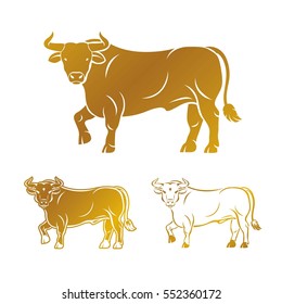Bull ancient emblems elements set. Heraldic vector design elements collection. Retro style label, heraldry logo.