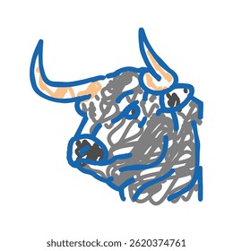 bull animal head doodle icon sketch vector. bull animal head sign. isolated symbol illustration