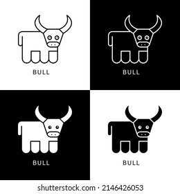 Bull Animal Icon Character. Bison mammal Zoo Cartoon Logo