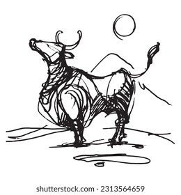 Bull. Animal silhouette. Line drawing of a buffalo