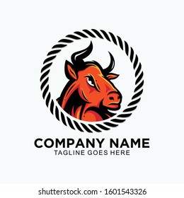 Bull animal vector logo design template in rope circle concept for business company