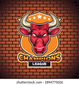 bull animal wild head character with lettering in wall vector illustration design