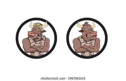 Bull army cartoon character design illustration vector eps format , suitable for your design needs, logo, illustration, animation, etc.