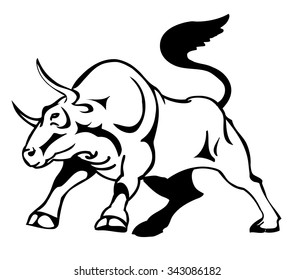 bull attacks, stylized vector illustration