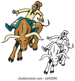 Bull Bareback Riding Vector Illustration Stock Vector (Royalty Free ...