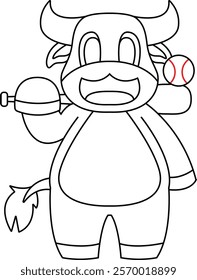 Bull Baseball Baseball bat Animal Vector Graphic Art Illustration