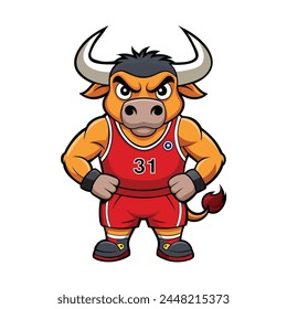 bull basketball player cartoon character illustration