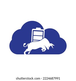 Bull Battery cloud shape concept vector logo design template. Strong energy logo concept.