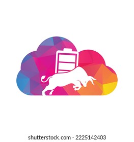 Bull Battery cloud shape concept vector logo design template. Strong energy logo concept.