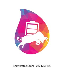 Plantilla de diseño del logotipo vectorial de la forma de caída de la batería de toro. El concepto de logo energético fuerte.