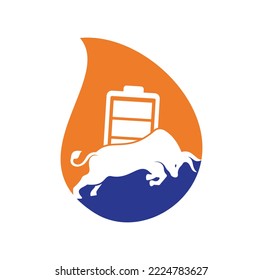 Plantilla de diseño del logotipo vectorial de la forma de caída de la batería de toro. El concepto de logo energético fuerte.