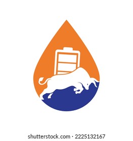 Bull Battery drop shape concept vector logo design template. Strong energy logo concept.