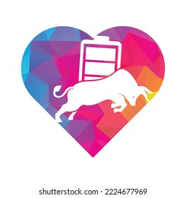 Bull Battery heart shape concept vector logo design template. Strong energy logo concept.