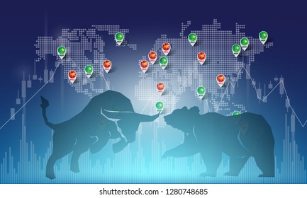 Bull and Bear abstract vector illustration. graphic design concept of stock market Bullish and Bearish trend.
