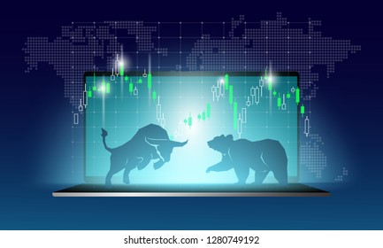 Bull and Bear abstract vector illustration. graphic design concept of stock market Bullish and Bearish trend.