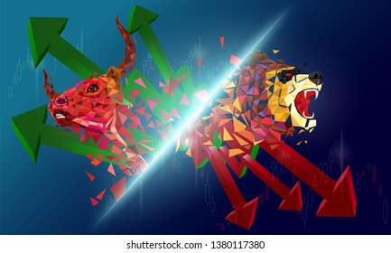 Bull and Bear abstract vector illustration. graphic design concept of stock market Bullish and Bearish trend.