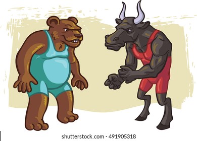 The bull and the bear battle it out in a stock market wrestling match