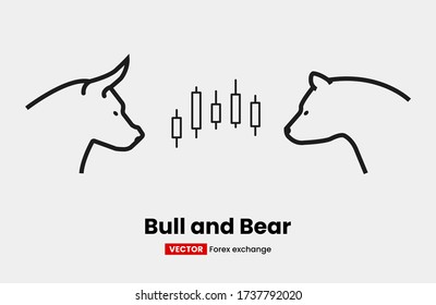 Bull and Bear with candle sticks trading of stock market exchange symbols icon set. modern vector flat outline stroke.
