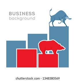 The bull and bear economic trends competing side by side. Graphic design concept of stock market Bullish and Bearish trend. Stock market and business concept. Vector.