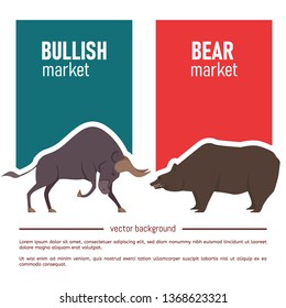 The bull and bear economic trends competing side by side. Graphic design concept of stock market Bullish and Bearish trend. Stock market and business concept. Vector.