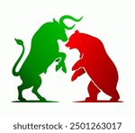 Bull and Bear Fighting Vector Icon - Stock Market Clash, Financial Battle, Bullish vs Bearish Market Illustration