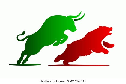 Icono de Vector de lucha de toros y osos - choque del mercado de valores, batalla financiera, alcista vs mercado bajista Ilustración