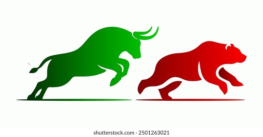 Bull and Bear Fighting Vector Icon - Stock Market Clash, Financial Battle, Bullish vs Bearish Market Illustration