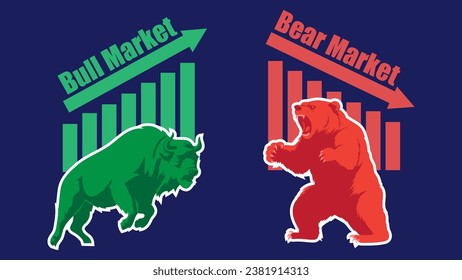 Gráfico de toros y osos. Bullish Vs es una tendencia bearista. Concepto del mercado de valores Ilustración del vector