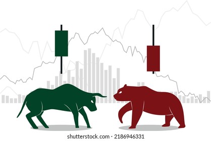 Bull and bear market. Bullish and bearish market conecept of stock trend for investment.