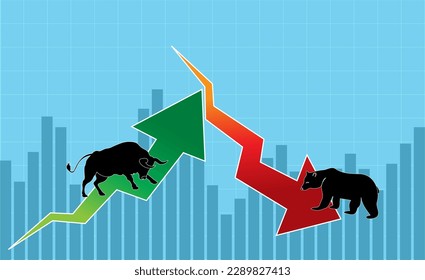 Concept de marché à l'ours et au taureau illustration vectorielle, graphique Flèches vert ou rouge, marché boursier isolé, Bullish ou bérissant isolé, marché des actions ou marché boursier arrière-plan