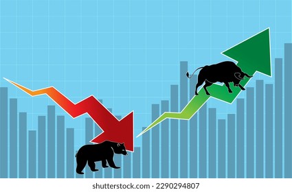 Concept de marché à l'ours et au taureau illustration vectorielle, graphique Flèches vert ou rouge, marché boursier isolé, Bullish ou bérissant isolé, marché des actions ou marché boursier arrière-plan