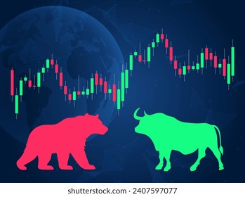 Bull bear market stock trade design. Bullish forex bearish market broker trend economic background