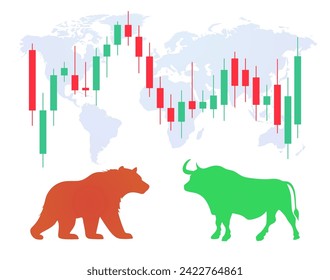 Diseño del mercado bursátil del oso alcista. Bullish forex bearish market broker tendencia entorno económico