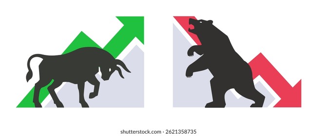 Bull and Bear Market Symbols with Trend Arrows