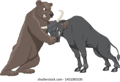 Bull and bear. Market trends. Vector illustration.