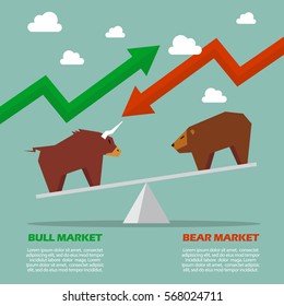 Bull And Bear On Balance Scale Infographic. Symbol Of Stock Market