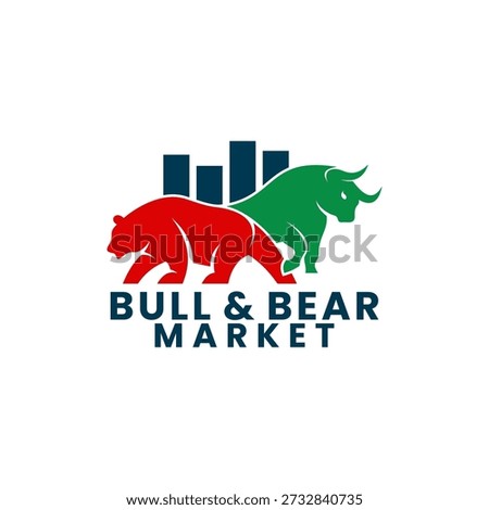 Bull and bear with stock chart logo design vector template. Stock market logo icon design vector
