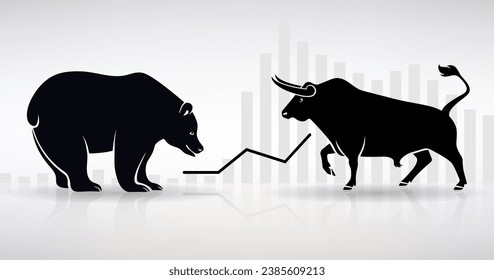 bull and bear as a symbol of stock market trading on a light background