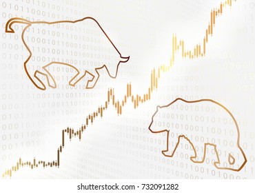 Bull and bear symbols and a stock chart.Financial concept.
