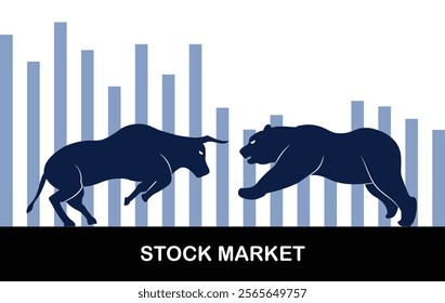 Bull and bear symbols of stock market trends. Bullish and bearish signs of stock market. The growing and falling market signs. Wild animal symbols. Forex trading suitable for Stock Marketing. 