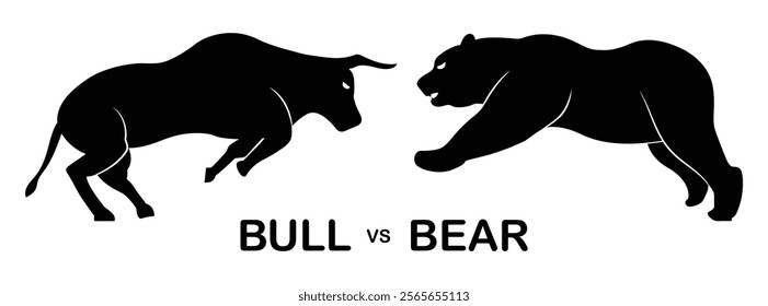 Bull and bear symbols of stock market trends. Bullish and bearish signs of stock market. The growing and falling market signs. Wild animal symbols. Forex trading suitable for Stock Marketing. 