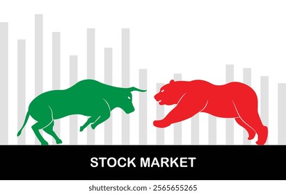 Bull and bear symbols of stock market trends. Bullish and bearish signs of stock market. The growing and falling market signs. Wild animal symbols. Forex trading suitable for Stock Marketing. 