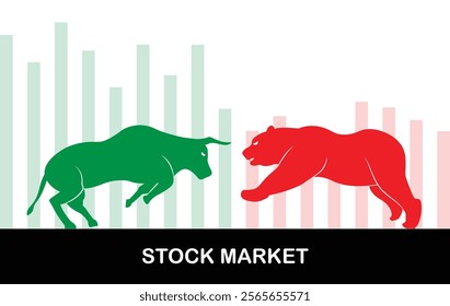 Bull and bear symbols of stock market trends. Bullish and bearish signs of stock market. The growing and falling market signs. Wild animal symbols. Forex trading suitable for Stock Marketing. 