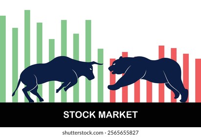 Bull and bear symbols of stock market trends. Bullish and bearish signs of stock market. The growing and falling market signs. Wild animal symbols. Forex trading suitable for Stock Marketing. 