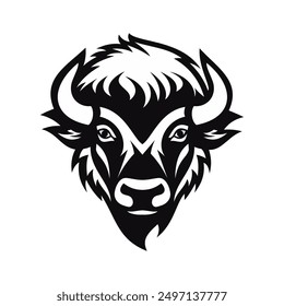 Logotipo de toro o bisonte. Cabeza de toro. Ilustración vectorial de una cabeza de toro para el logotipo y el diseño sobre un fondo blanco. Mascota cabeza de toro. Mascota deportiva.