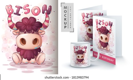 Bull bison- poster and merchandising. Vector eps 10