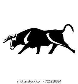 Bull black silhouette realistic icon muscular and aggressive cow